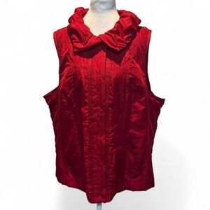 CJ Banks Red Puffer Vest with Ruffle Colar. Size 2X. P-27” L 27